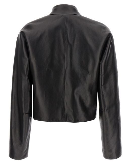 Ferragamo Black Leather Blouson Casual Jackets, Parka