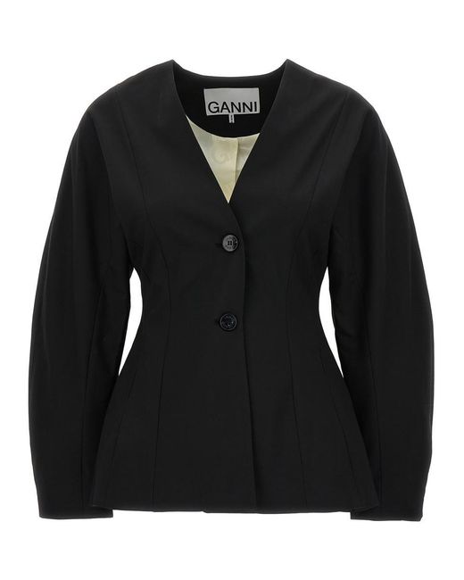 Ganni Black Shaped Jacket With Curved Sleeves