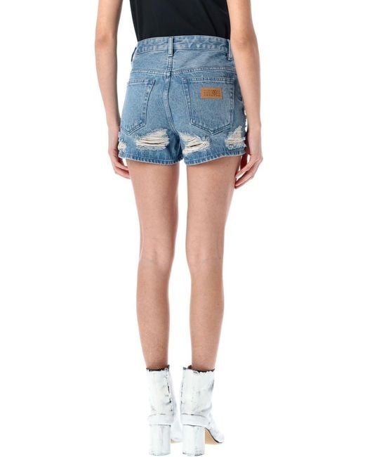 MM6 by Maison Martin Margiela Blue Ripped Denim Shorts