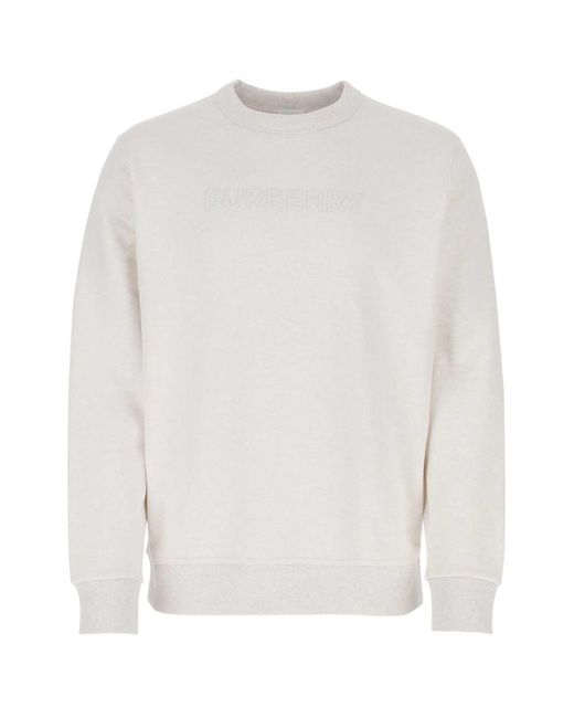 Burberry White Melange Chalk Stretch Cotton Sweatshirt for men