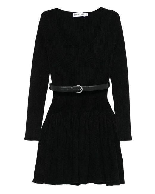 Self-Portrait Black Chenille Knit Mini Dress