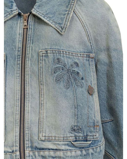 Palm Angels Blue Paris Distressed Cropped Denim Jacket