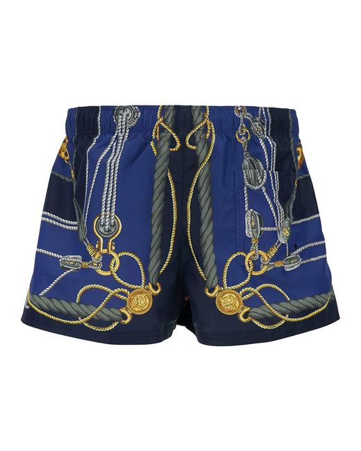 Versace 'nautical' Blue Smiwsuit Trunks With Barocco Motif In Tech Fabric Man for men