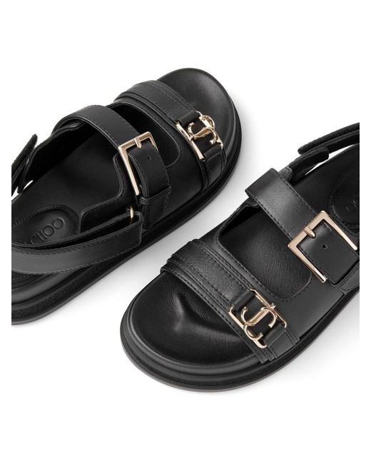 Jimmy Choo Black Elyn Flat Leather Sandals