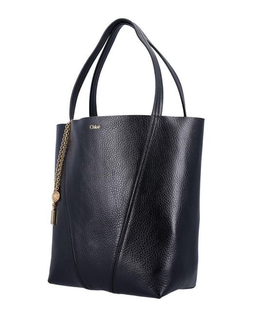 Chloé Black Grained Leather Spin Tote Handbag 30 Cm