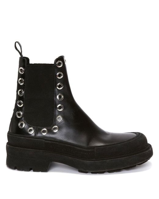 Alexander McQueen Black Tread Slick Leather Chelsea Boots for men