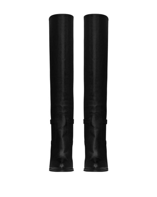 Saint Laurent Black Diane Buckled Glossed-leather Knee Boots