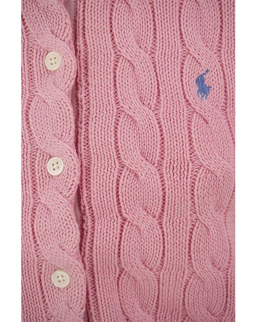 Ralph Lauren Pink Cotton Cable-Knit Cardigan