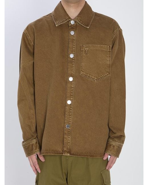 AMI Brown Cotton Overshirt for men