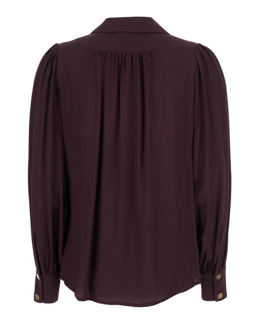 Elisabetta Franchi Purple Bordeaux Shirt With Metallic Collar Decoration