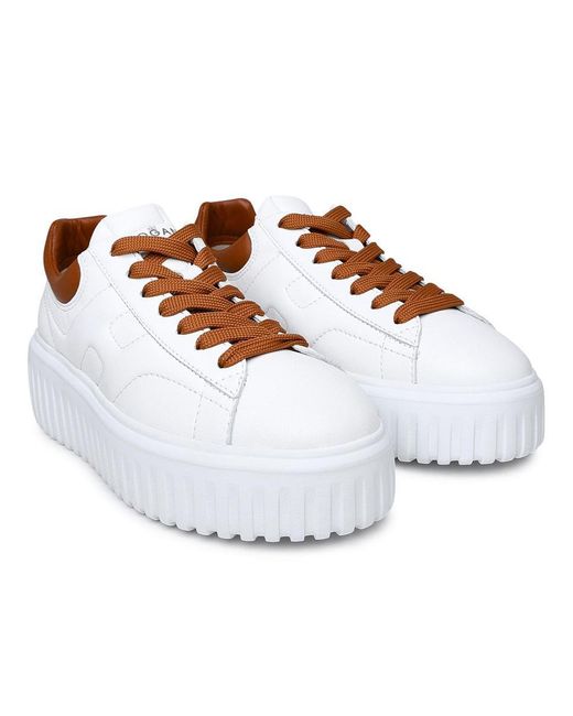 Hogan Brown White Leather Sneakers