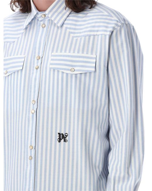 Palm Angels Gray Monogram Striped Shirt for men