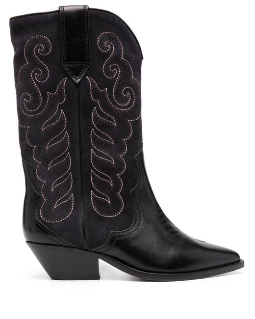 Isabel Marant Black Duerto Leather & Suede Cowboy Boot