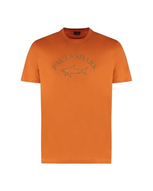 Paul & Shark Orange Cotton Crew-Neck T-Shirt for men