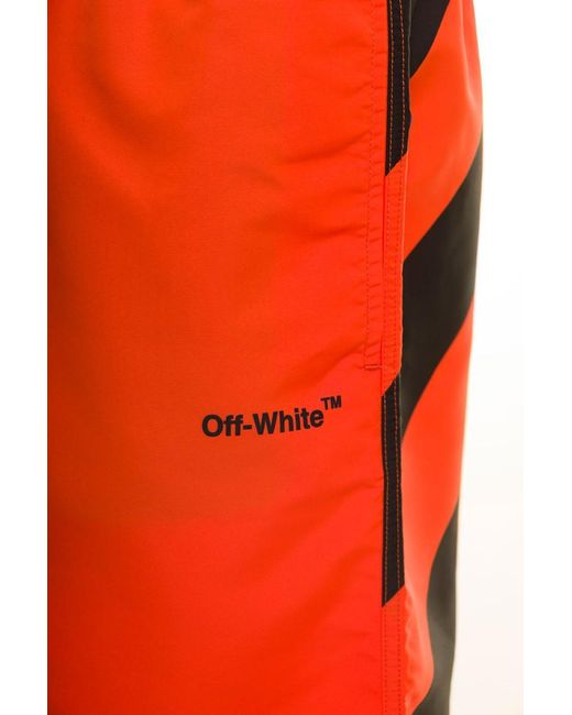 Off-White c/o Virgil Abloh Orange Off- Swim Trunks With Diag Print for men