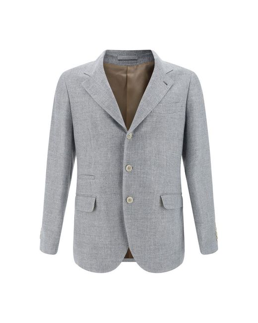 Brunello Cucinelli Gray Linen And Cotton Suit-Type Jacket for men
