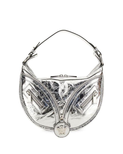 Versace Gray Repeat Leather Shoulder Bag