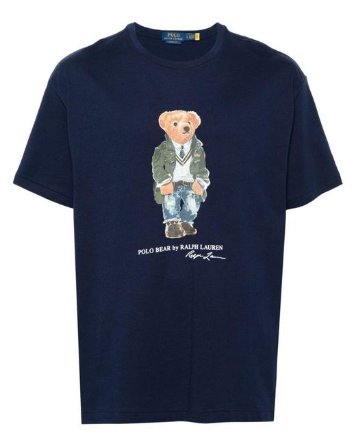 Polo Ralph Lauren Blue Polo Bear-print Crewneck Cotton-jersey T-shirt for men