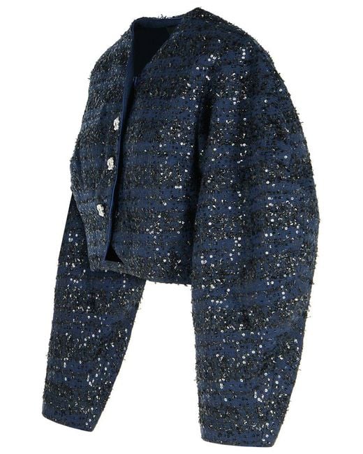 ROTATE BIRGER CHRISTENSEN Blue Dark Polyester Short Jacket