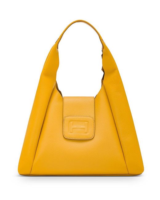 Hogan Yellow Medium-Sized Hammered Leather Hobo Bag