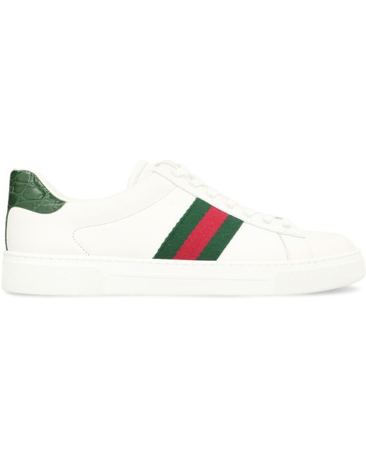 Gucci White Ace Leather Low-Top Sneakers