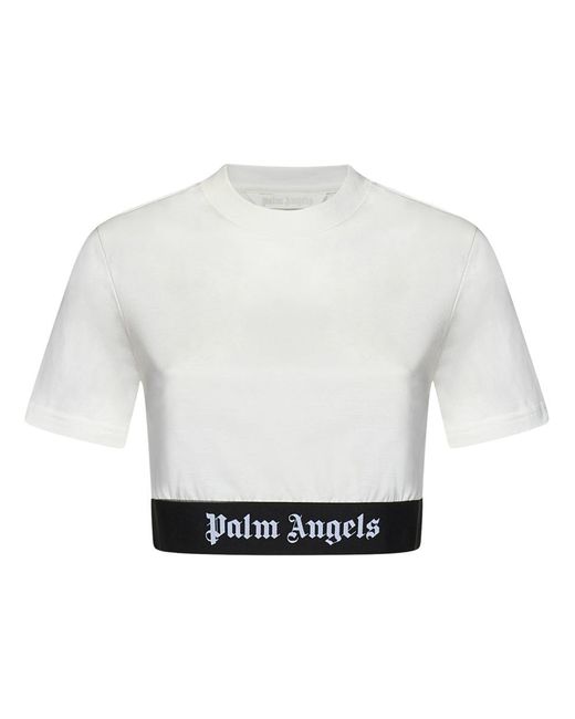 Palm Angels White Logo Tape Crop T-Shirt
