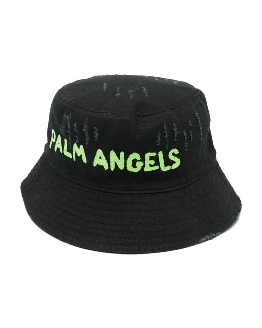 Palm Angels Black Seasonal Logo Bucket Hat Accessories