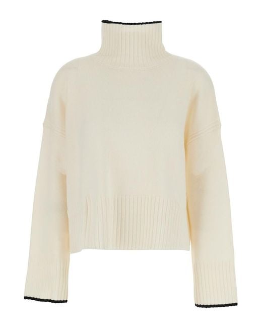 Pinko White Turtleneck Sweater With Back Logo