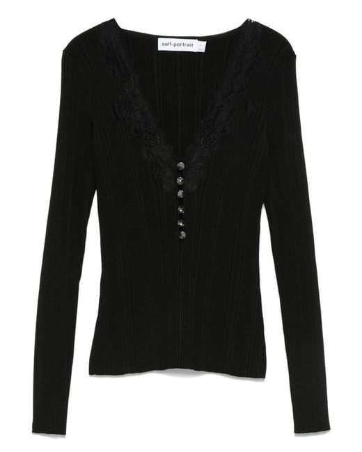 Self-Portrait Black Sweater With Lace