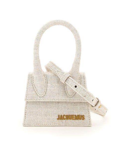 Jacquemus Natural Le Chiquito Medium Linen Top Handle Bag
