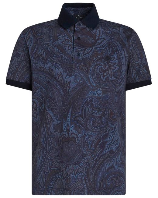 Etro Blue Polo Shirt Paisley Print for men