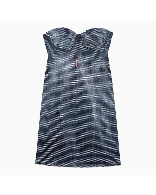 DSquared² Blue Washed Denim Mini Dress With Crystals