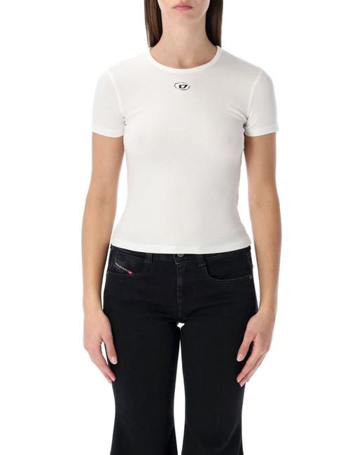DIESEL White Slim-Fit Stretch Cotton T-Shirt With Metallic Oval D Logo