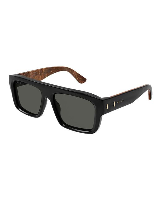 Gucci Black GG1460S Linea Lettering Sunglasses for men