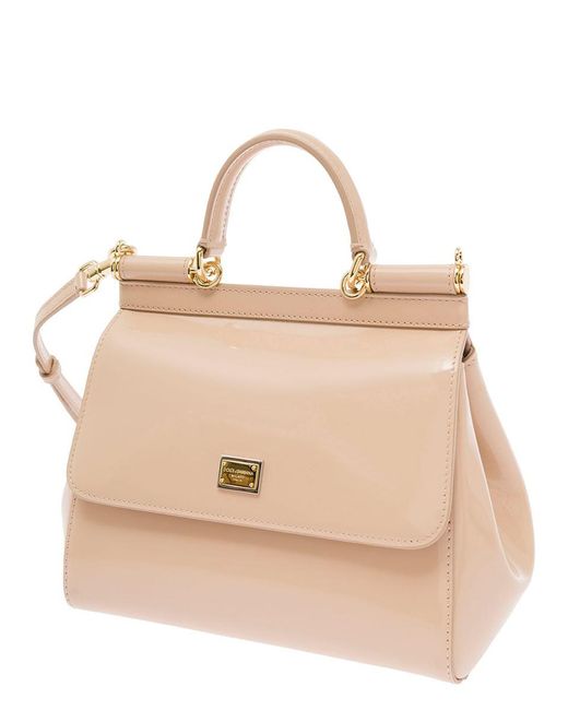 Dolce & Gabbana Natural 'Sicily' Handbag With Logo Plaque