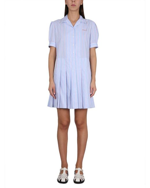 Marni Blue Dress With Logo Embroidery