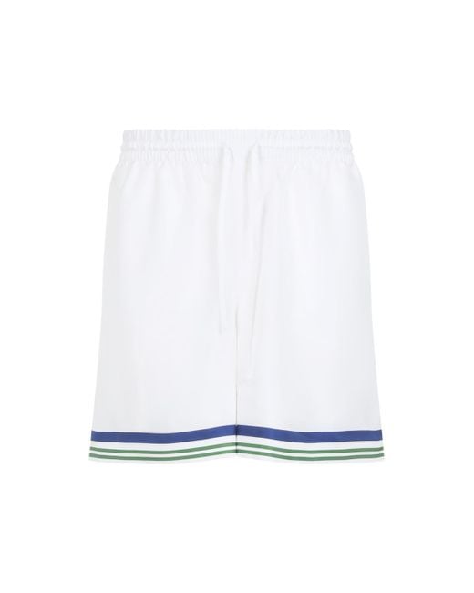 Casablanca White Silk Drawstring Shorts With Tennis Mascot Design for men