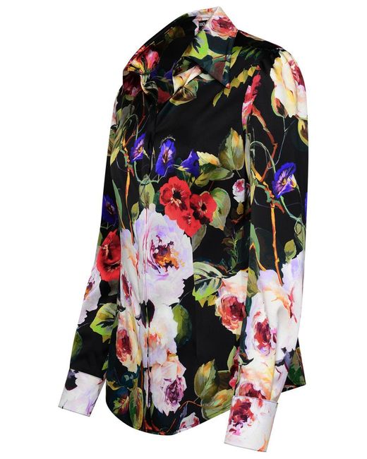 Dolce & Gabbana Black Multicolor Silk Blend Shirt