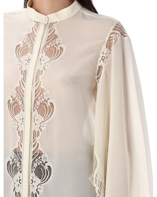 Chloé White Fluid Silk Lace Blouse