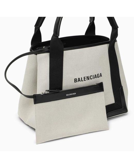 Balenciaga Black Cabas Bag Small Cream Canvas