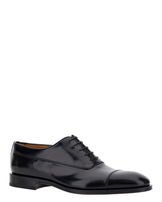 Ferragamo Black Oxford Lace-up With Toe Cap Detail In Brushed Leather Man for men