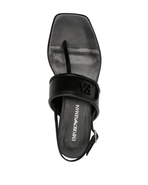 EA7 Black Leather Thong Sandals
