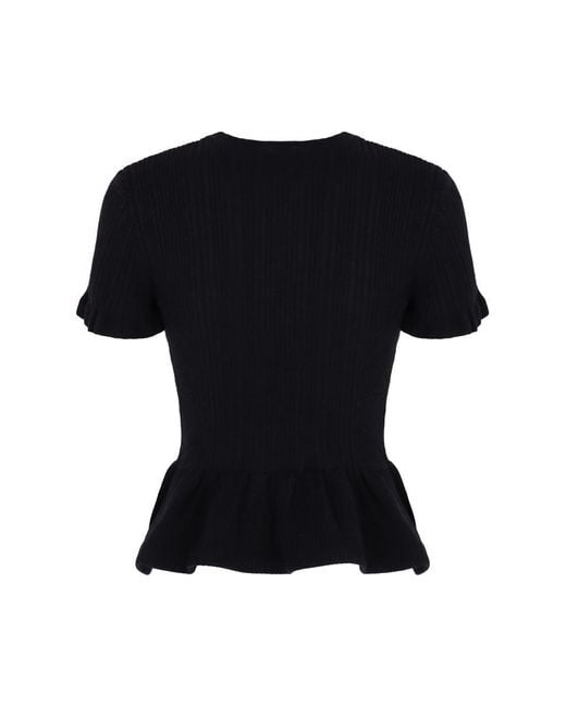 Self-Portrait Black Asymmetrical Knitted Top