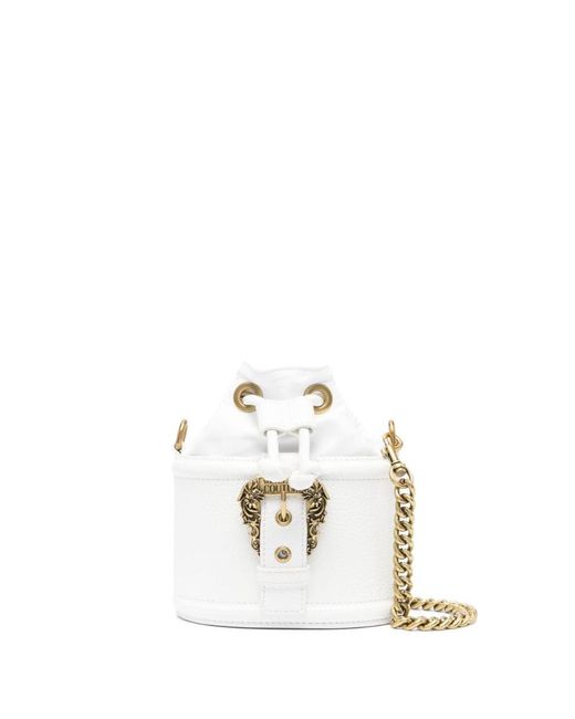 Versace White Engraved-logo Grained Bucket Bag