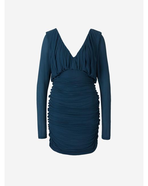 Saint Laurent Blue Ruched Mini Dress
