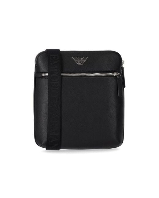 Emporio Armani Regenerated-leather Shoulder Bag With Eagle Pate in Black  for Men