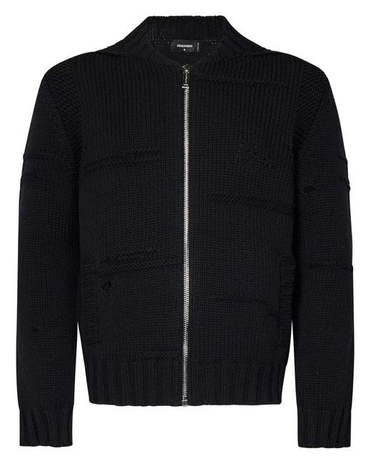 DSquared² Black Wool Zip-Up Logo Cardigan for men