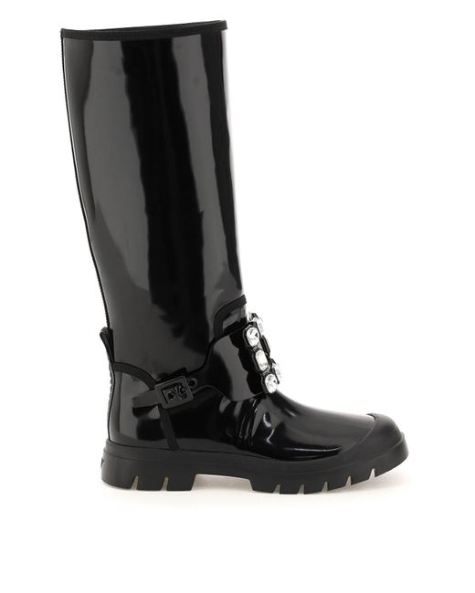 Roger Vivier Walky Viv Leather Boots With Strass Buckle in Black | Lyst