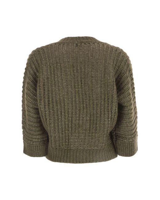 Peserico Green Wool And Alpaca Mesh Cardigan