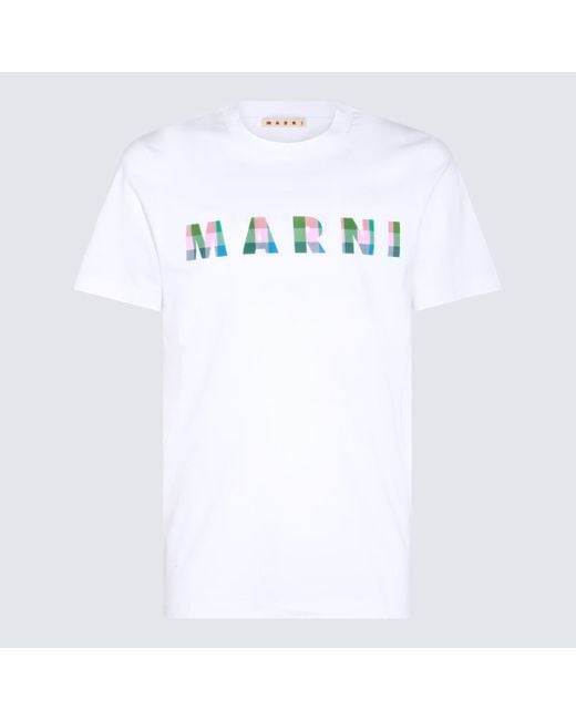 Marni White Multicolour Cotton T-Shirt for men